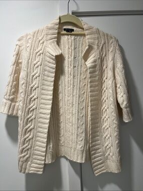 Theory Cream Cable-Knit 100% Cashmere Open Cardigan - EUC